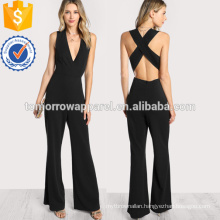 Black Crisscross Back Flare Hem Jumpsuit OEM/ODM Manufacture Wholesale Fashion Women Apparel (TA7004J)